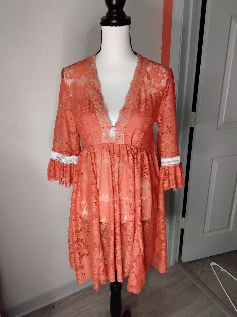 Free People Coral Lace V-Neck Babydoll Dress